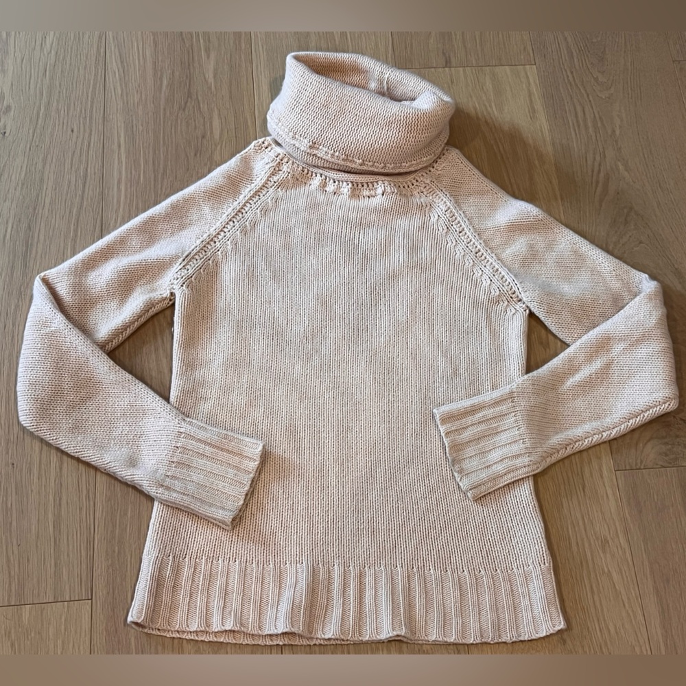 Anthropologie 100% Cashmere Cream Cowl Turtleneck Knit Sweater M